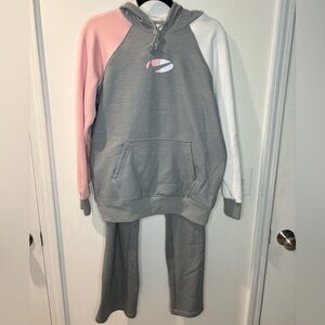 Nike Therma-Fit Fleece Grey and Pink Colorblock Hoodie and Sweatpants Set #11